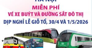 Hà Nội miễn phí vé xe buýt và đường sắt đô thị dịp nghỉ Lễ Giỗ Tổ, 30/4 và 1/5/2026