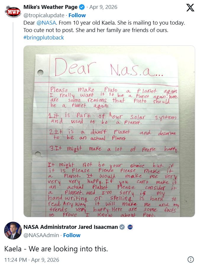 Giám đốc NASA đích thân phản hồi trước yêu cầu 'sốc' từ bé gái 10 tuổi- Ảnh 2.