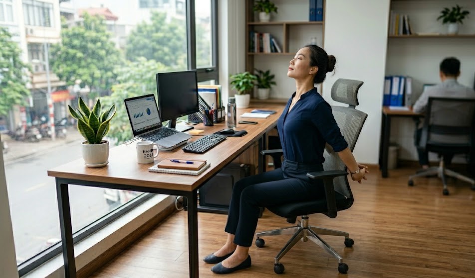 3 động tác đơn giản ngay tại chỗ giúp giảm mệt mỏi- Ảnh 4.