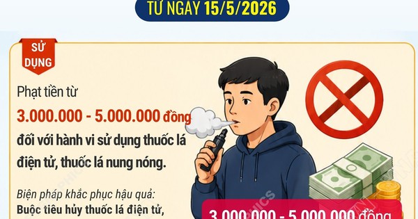 Từ ngày 15/5/2026, sử dụng thuốc lá điện tử có thể bị phạt đến 5 triệu đồng