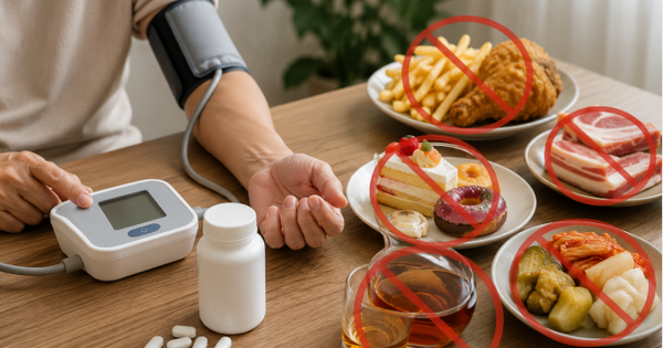 Khi dùng thuốc huyết áp, cần hạn chế/tránh 5 nhóm thực phẩm này để tránh tăng nguy cơ tim mạch
