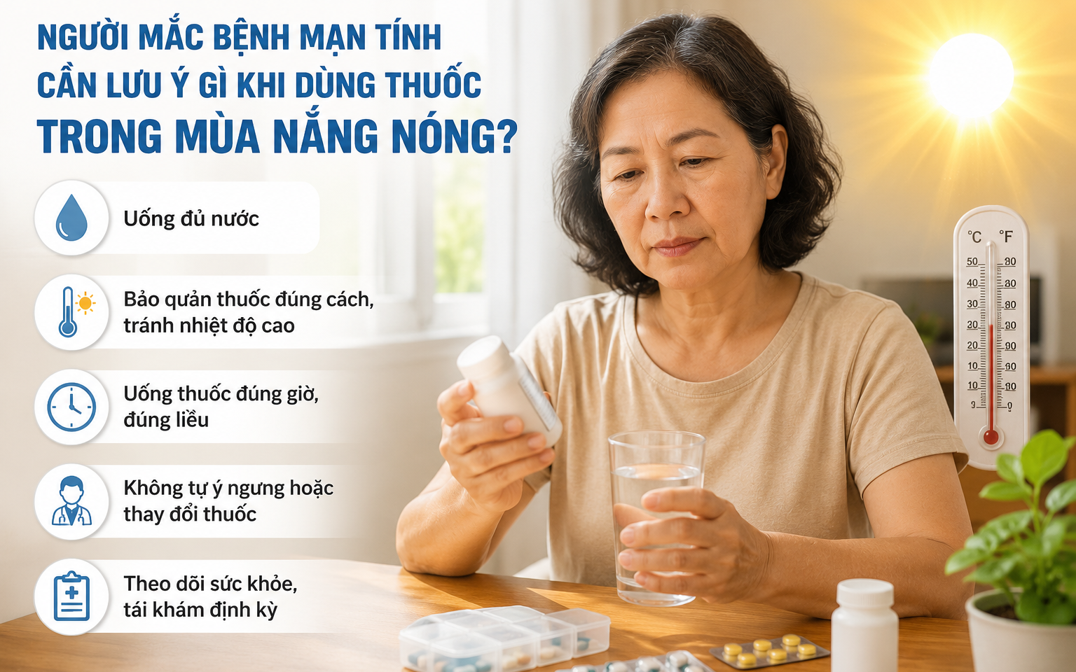 Nắng nóng có thể làm thuốc trở nên nguy hiểm hơn như thế nào?- Ảnh 2. Nắng nóng có thể làm tăng nguy cơ tác dụng phụ thuốc ở người bệnh mạn tính