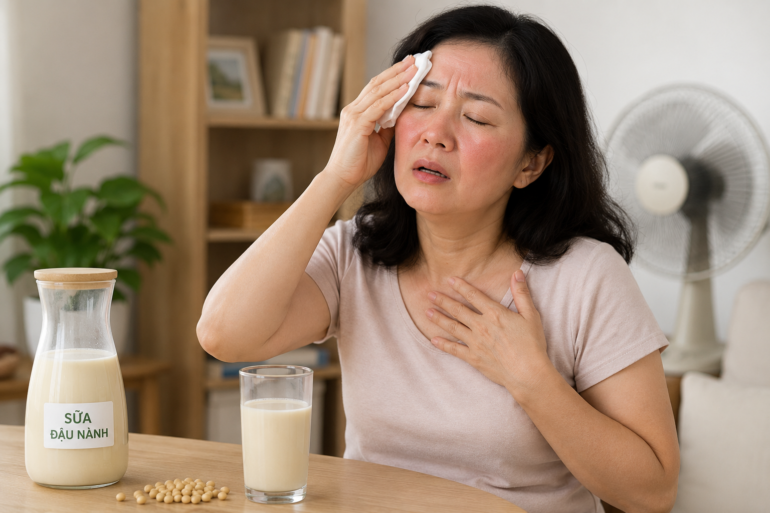 Phụ nữ tiền mãn kinh bị bốc hỏa, uống sữa đậu nành có giúp cải thiện?- Ảnh 1.